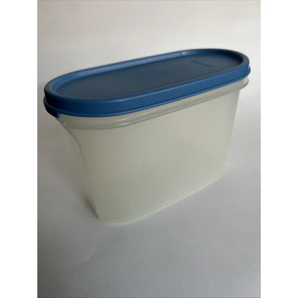 Vintage Tupperware Modular mate 4 3/4 Cup 1612-13 Clear Plastic 1616-20 Blue Lid